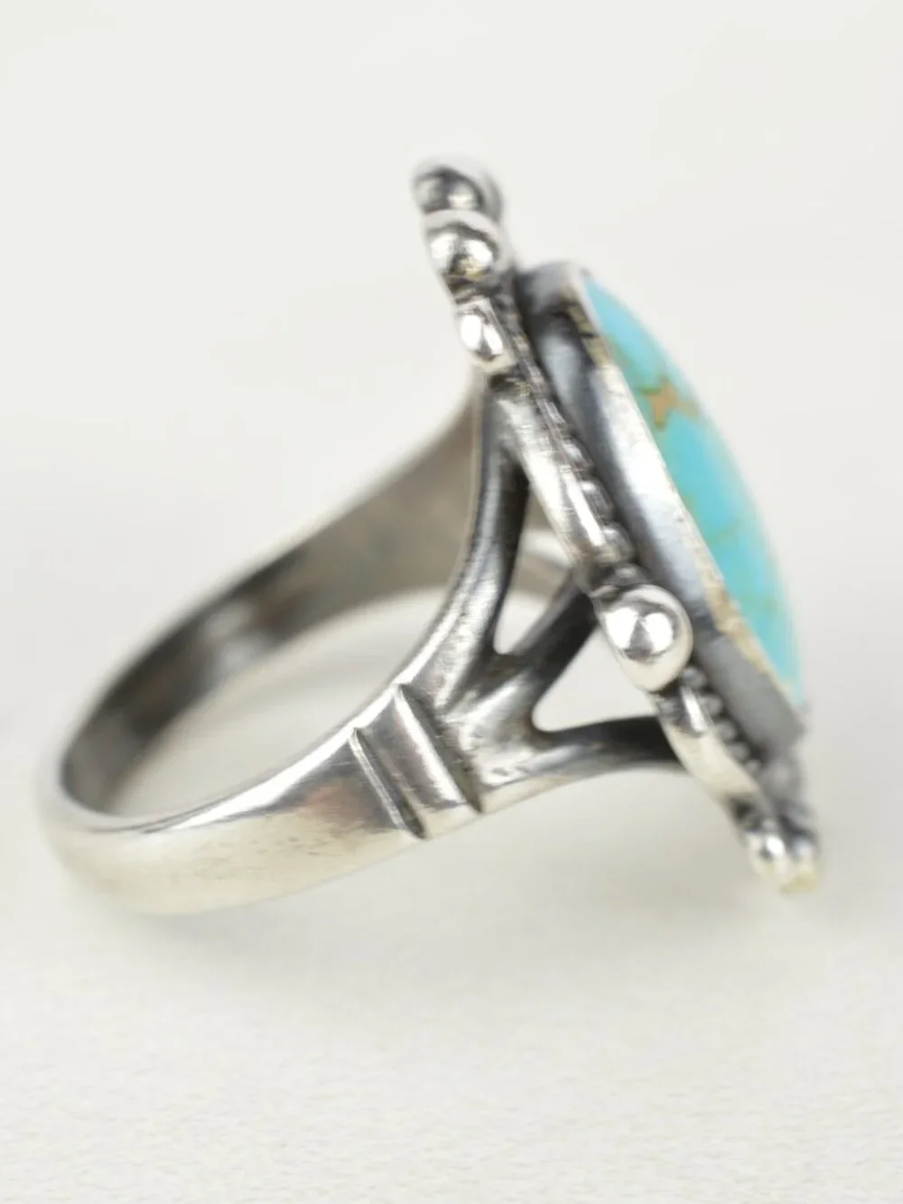 Bell Trading Post Vintage Sterling Silver Turquoise Ring Size 7.25 Southwestern